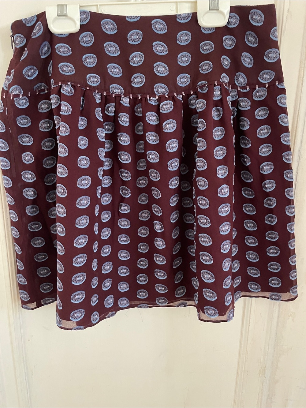 LOFT Burgundy Circle Print Skater Skirt